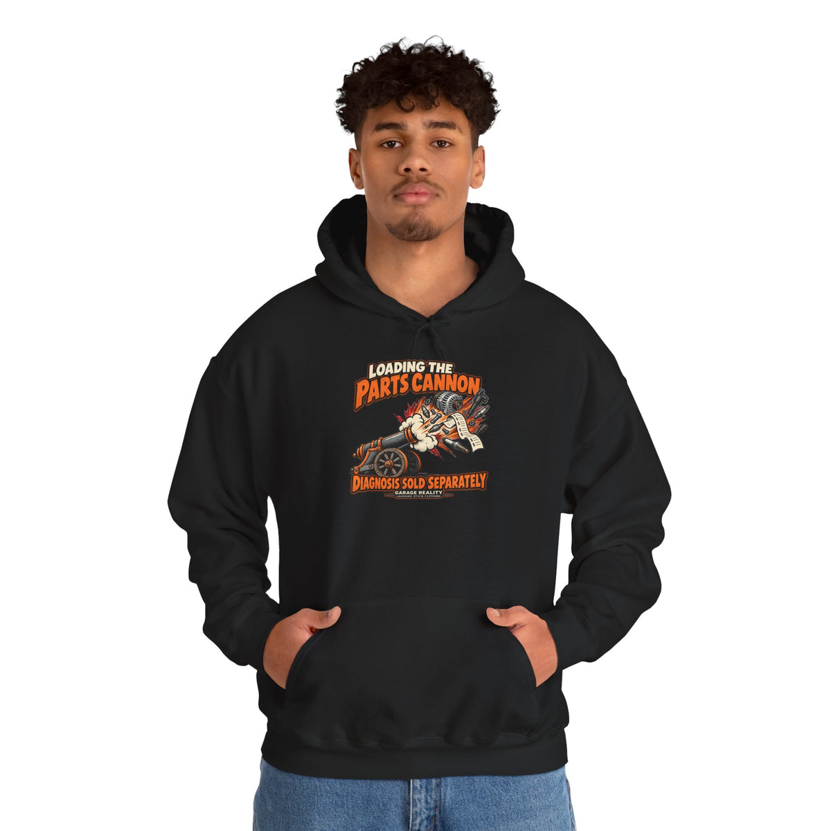 Loading the Parts Cannon — Garage Reality Pullover Hoodie
