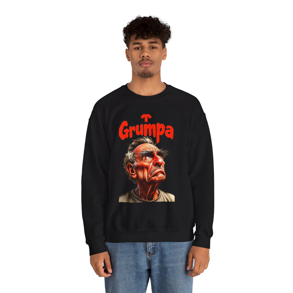 Grumpy Grandpa — 'Grumpa' Funny Old Man Portrait — Crewneck Sweatshirt