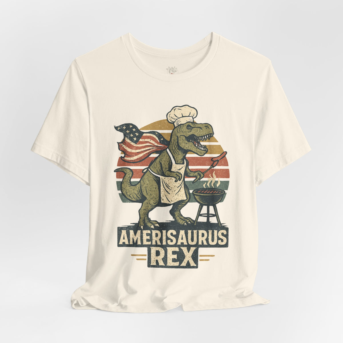 Amerisaurus Rex BBQ T-Shirt – Patriotic Grilling Dino Tee