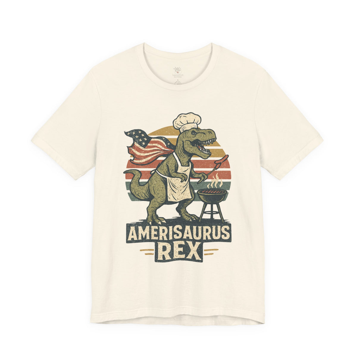 Amerisaurus Rex BBQ T-Shirt – Patriotic Grilling Dino Tee