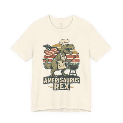 Amerisaurus Rex BBQ T-Shirt – Patriotic Grilling Dino Tee