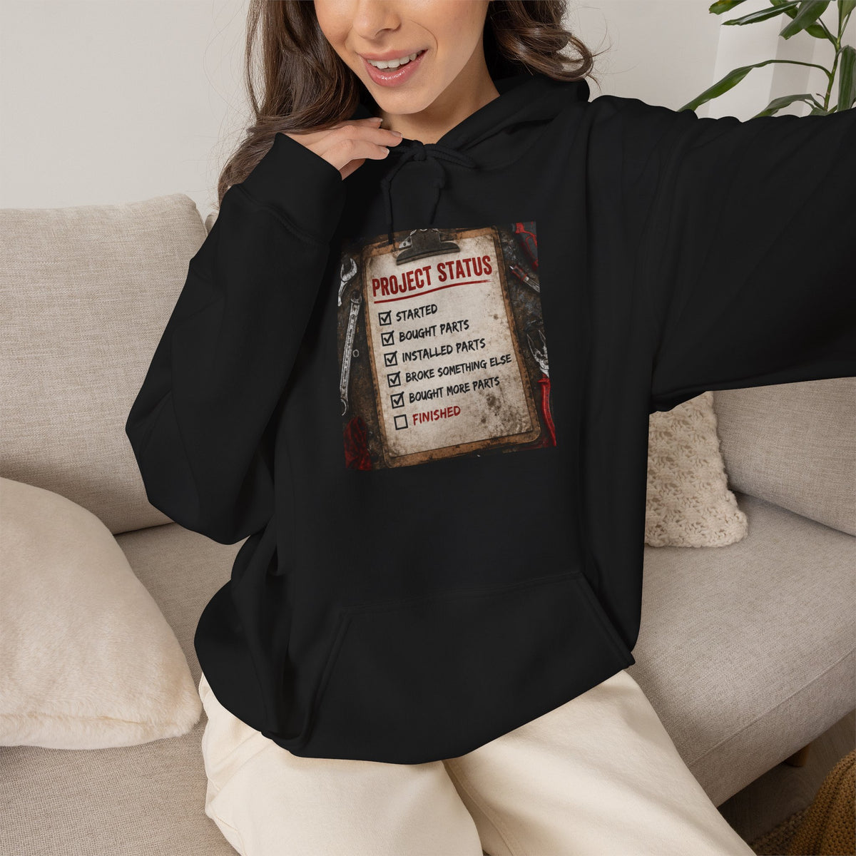 Mechanic Project Status — Funny DIY Repair Checklist — Pullover Hoodie