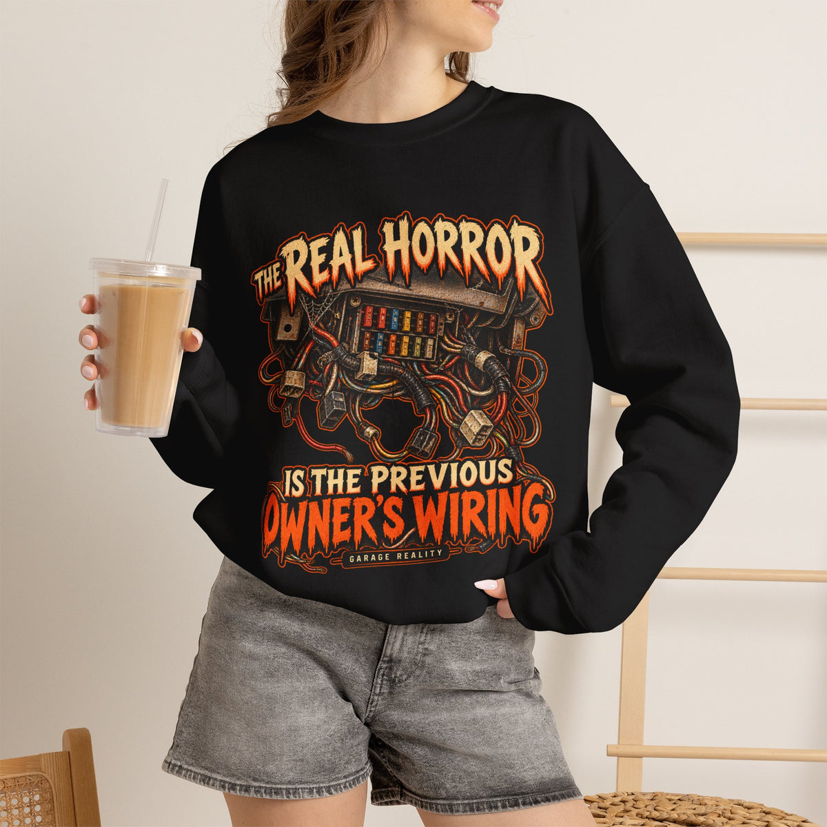 Previous Owner’s Wiring — Garage Reality Halloween — Crewneck Sweatshirt