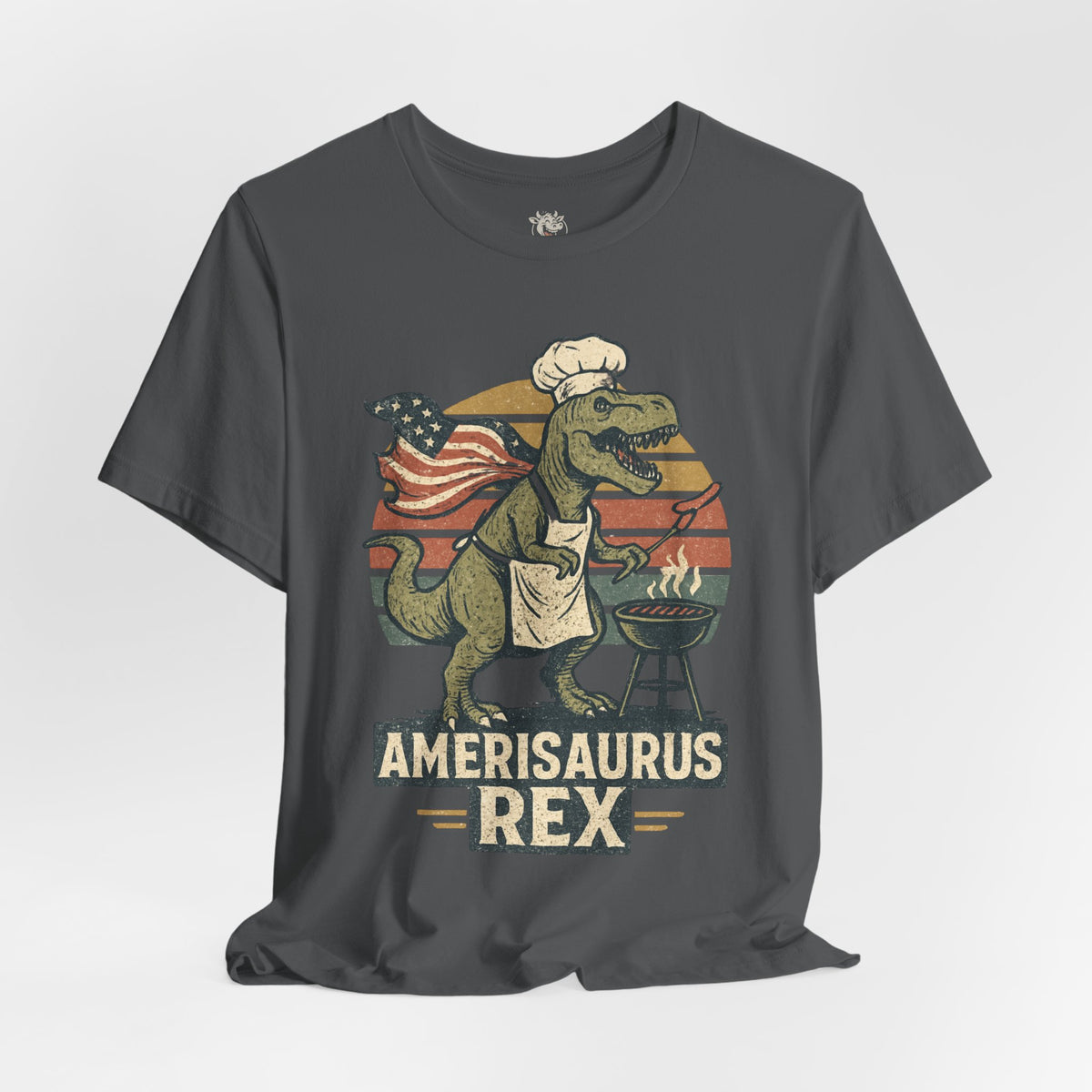 Amerisaurus Rex BBQ T-Shirt – Patriotic Grilling Dino Tee