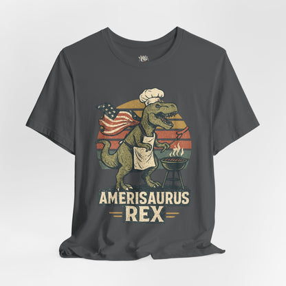 Amerisaurus Rex BBQ T-Shirt – Patriotic Grilling Dino Tee
