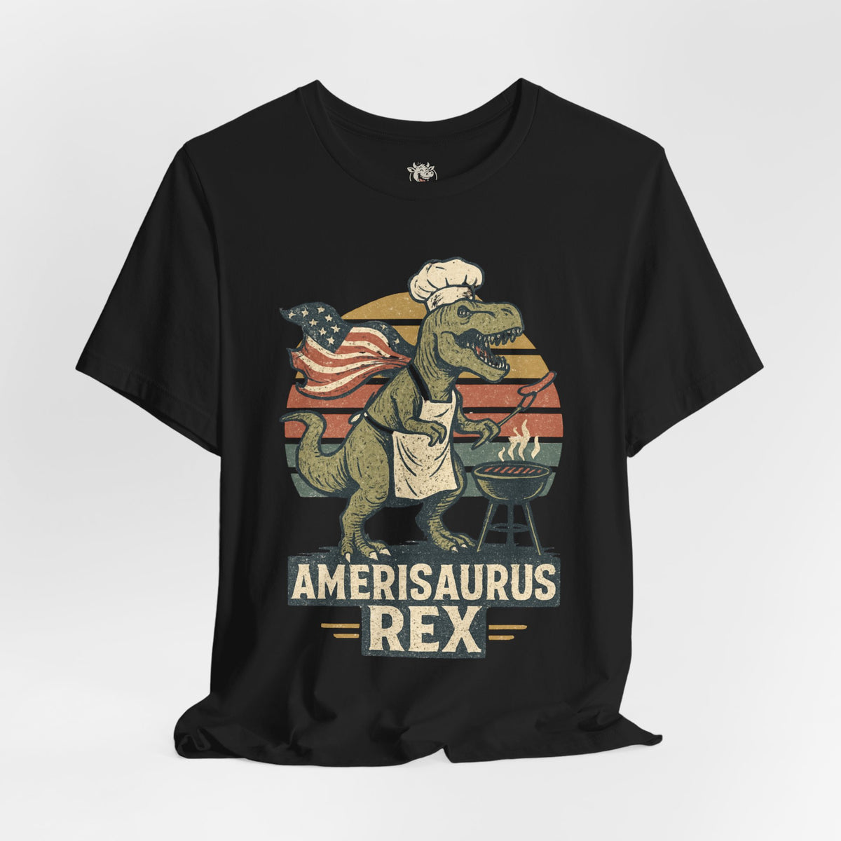 Amerisaurus Rex BBQ T-Shirt – Patriotic Grilling Dino Tee