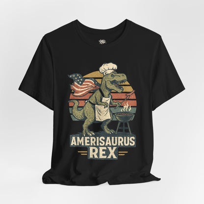 Amerisaurus Rex BBQ T-Shirt – Patriotic Grilling Dino Tee