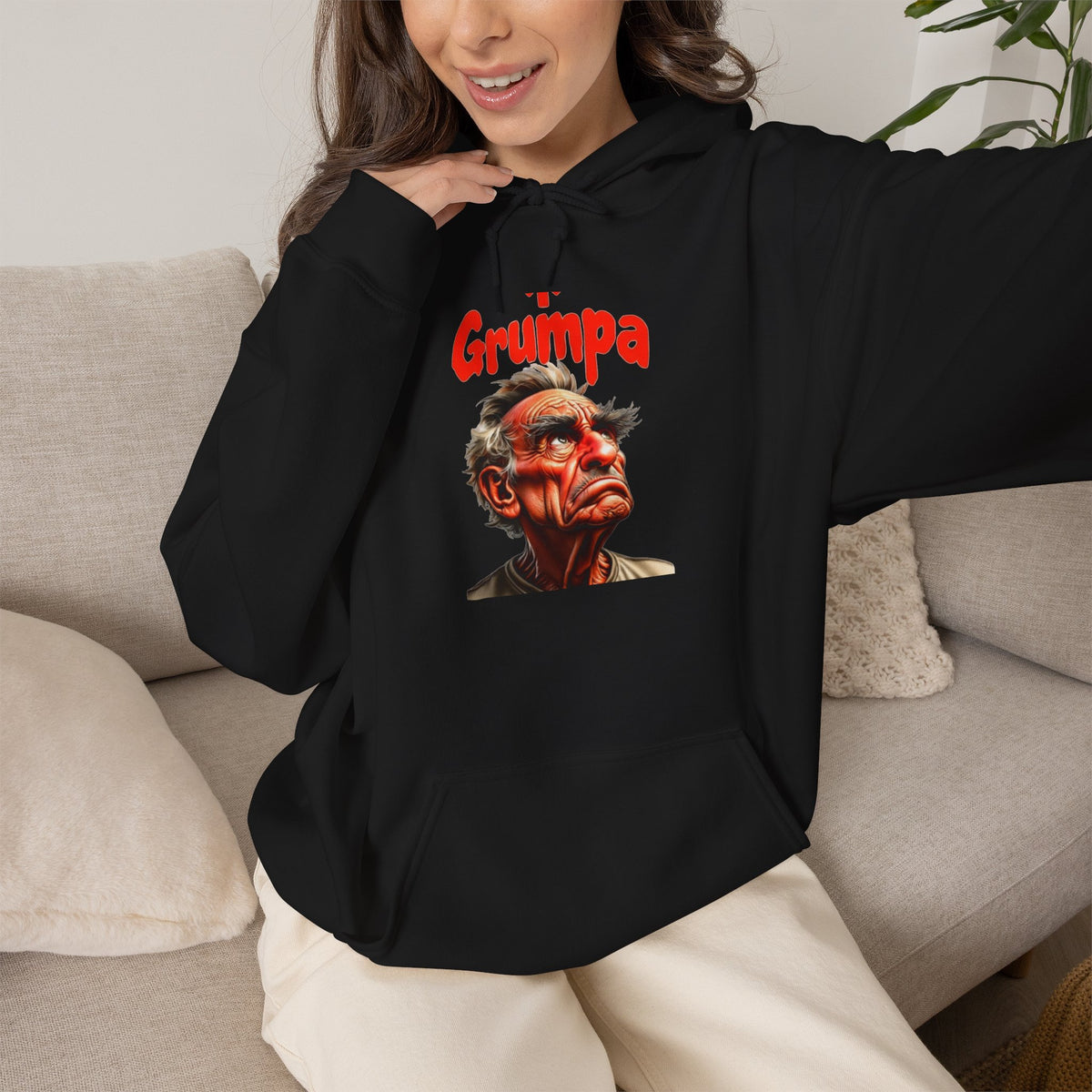 Grumpy Grandpa — 'Grumpa' Funny Old Man Portrait — Pullover Hoodie
