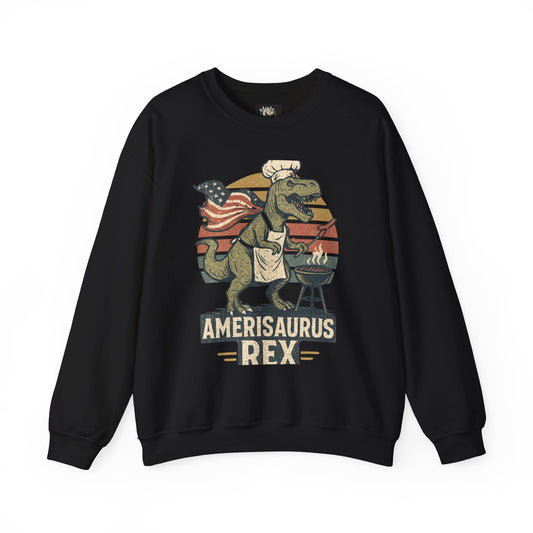 Amerisaurus Rex BBQ – Patriotic Grilling Dino — Crewneck Sweatshirt