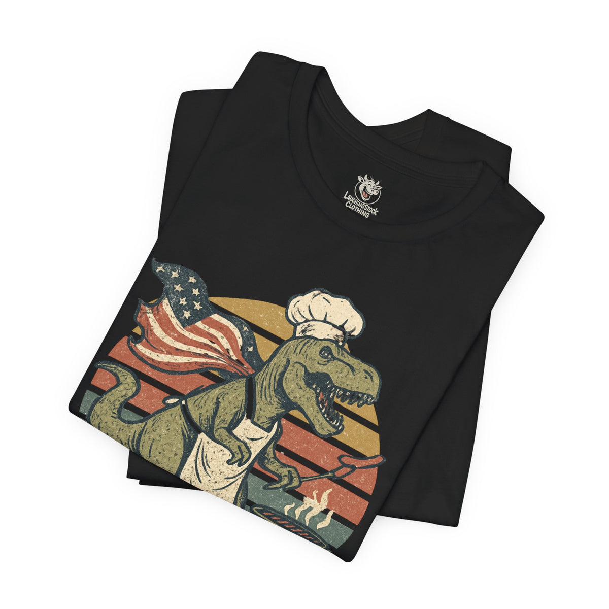 Amerisaurus Rex BBQ T-Shirt – Patriotic Grilling Dino Tee