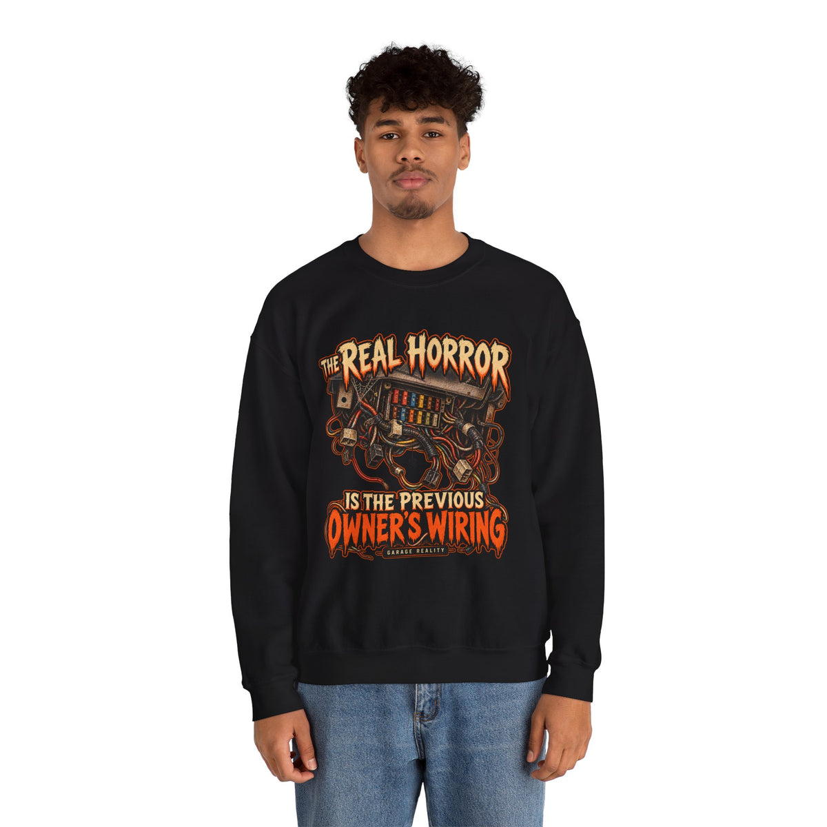 Previous Owner’s Wiring — Garage Reality Halloween — Crewneck Sweatshirt